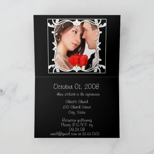 Damask Wedding Invitation - Zwart-wit (Binnen)