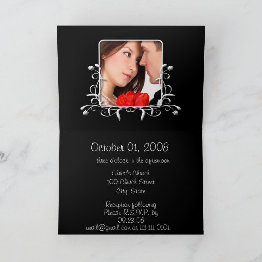 Damask Wedding Invitation - Zwart-wit (Binnen)