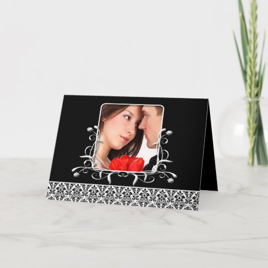 Damask Wedding Invitation - Zwart-wit (Voorkant)