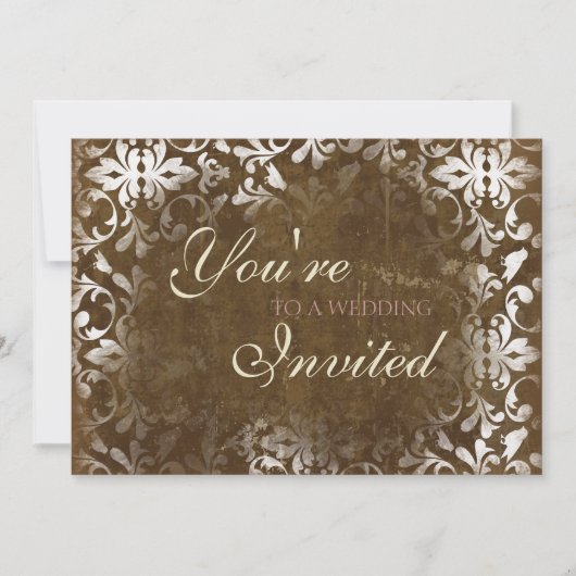  Damask Wedding Invitations Espresso Kaart (Voorkant)