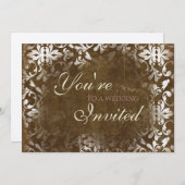  Damask Wedding Invitations Espresso Kaart (Voorkant / Achterkant)