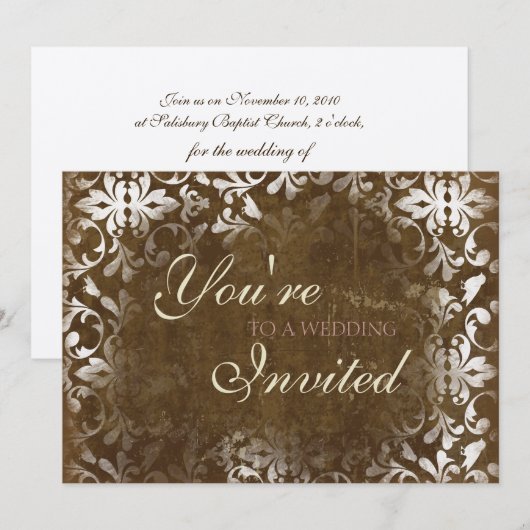  Damask Wedding Invitations Espresso Kaart (Voorkant / Achterkant)