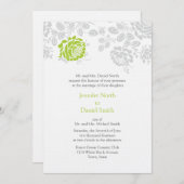 Damask Wedding Invitations Limoen en Grey Kaart (Voorkant / Achterkant)