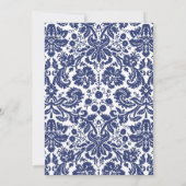 Damask Wedding Invitations Navy Blue Monogram Kaart (Achterkant)