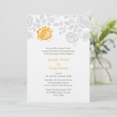 Damask Wedding Invitations Oranje en grijs Kaart (Staand voorkant)