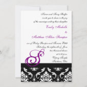 Damask Wedding Invitations Paarse Monogrammen Kaart (Achterkant)