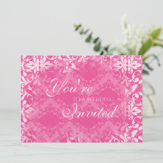  Damask Wedding Invitations, Petal Pink Kaart (Staand voorkant)