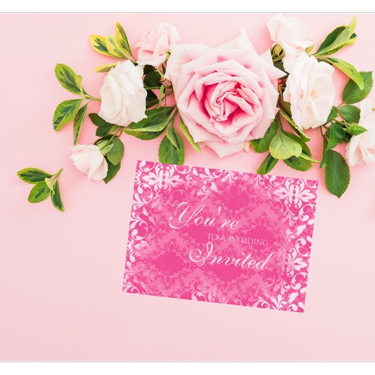  Damask Wedding Invitations, Petal Pink Kaart