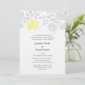 Damask Wedding Invitations Yellow and Grey Kaart (Staand voorkant)
