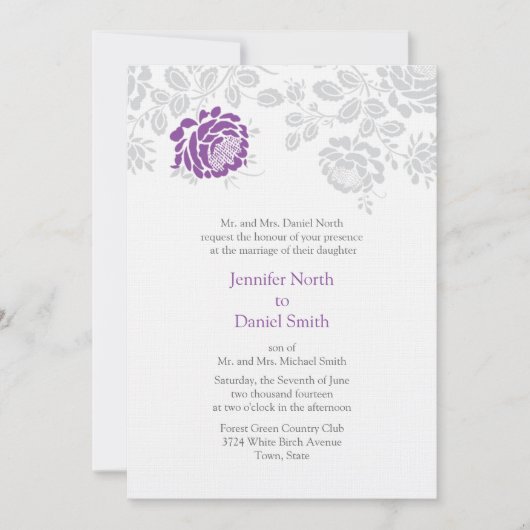 Damask Wedding Invitding Lavender and Grey Kaart (Voorkant)
