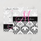 Damask Wedding Invitding Monogram Names Pink Kaart (Voorkant / Achterkant)