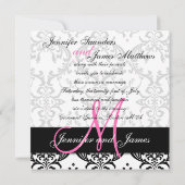 Damask Wedding Invitding Monogram Names Pink Kaart (Achterkant)
