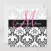 Damask Wedding Invitding Monogram Names Pink Kaart (Voorkant)