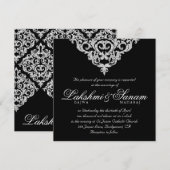 Damask Wedding Invite Diamond Sparkle Silver Lace Kaart (Voorkant / Achterkant)