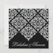 Damask Wedding Invite Diamond Sparkle Silver Lace Kaart (Achterkant)