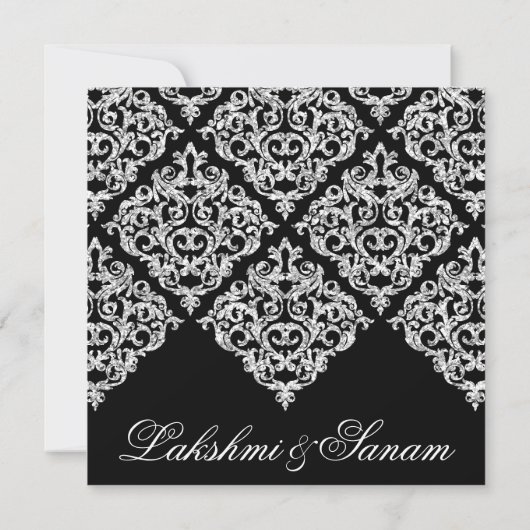 Damask Wedding Invite Diamond Sparkle Silver Lace Kaart