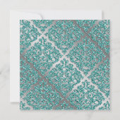 Damask Wedding Invite Sparkle Silver Blauwgroen Kaart (Achterkant)