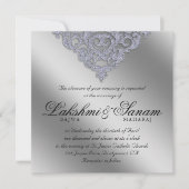 Damask Wedding Invite Sparkle Silver Lace Kaart (Voorkant)
