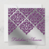 Damask Wedding Invite Sparkle Silver Paars 2 Kaart (Achterkant)