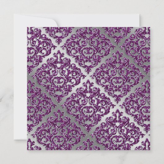 Damask Wedding Invite Sparkle Silver Paars Kaart (Achterkant)