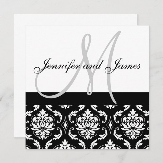 Damask Wedding Invitting with Monogram Names Kaart (Voorkant / Achterkant)