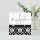 Damask Wedding Invitting with Monogram Names Kaart (Staand voorkant)