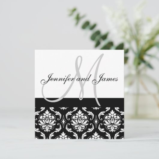 Damask Wedding Invitting with Monogram Names Kaart (Staand voorkant)