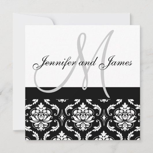 Damask Wedding Invitting with Monogram Names Kaart (Voorkant)