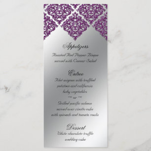 Damask Wedding Menu Cards Paars Glitter Bright