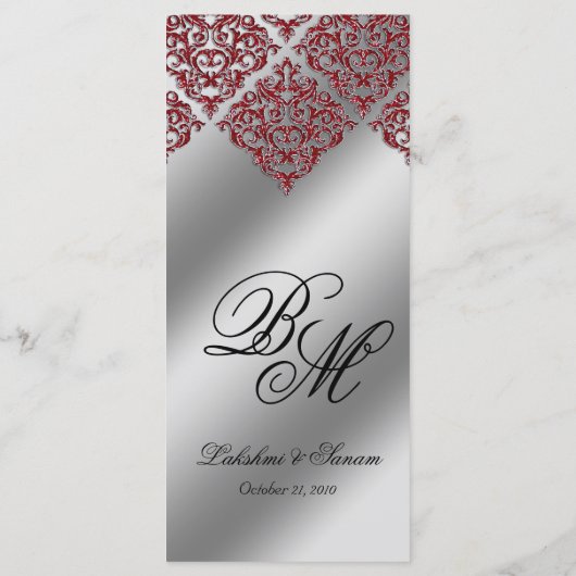 Damask Wedding Menu Kaarten Red Sparkle Xmas (Achterkant)