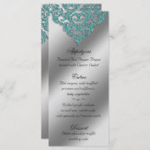 Damask Wedding Menu Kaarten Sparkle Blauwgroen Bla (Voorkant / Achterkant)
