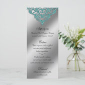 Damask Wedding Menu Kaarten Sparkle Blauwgroen Bla (Staand voorkant)
