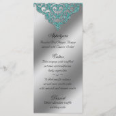 Damask Wedding Menu Kaarten Sparkle Blauwgroen Bla (Voorkant)