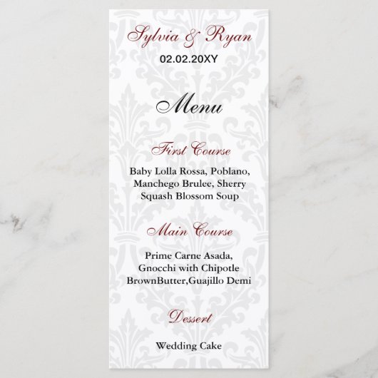Damask Wedding Menu's (Voorkant)