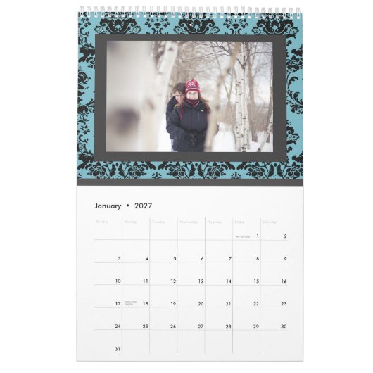 Damask Wedding Monogram Handtekening Foto Guestboo Kalender (Jan 2027)