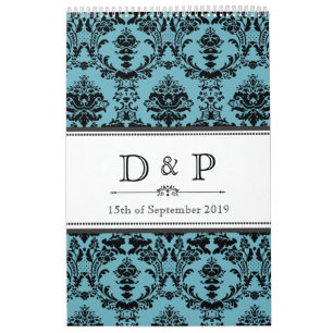 Damask Wedding Monogram Handtekening Foto Guestboo Kalender