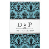 Damask Wedding Monogram Handtekening Foto Guestboo Kalender (Hoes)