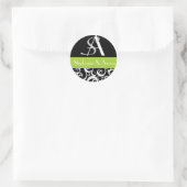 Damask Wedding Monogram in Black en Green Ronde Sticker (Tas)