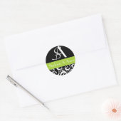 Damask Wedding Monogram in Black en Green Ronde Sticker (Envelop)