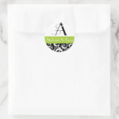 Damask Wedding Monogram in Black en Green Ronde Sticker (Tas)