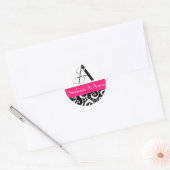 Damask Wedding Monogram in Black en Hot Pink Ronde Sticker (Envelop)