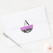 Damask Wedding Monogram in Black en Paars Ronde Sticker (Envelop)