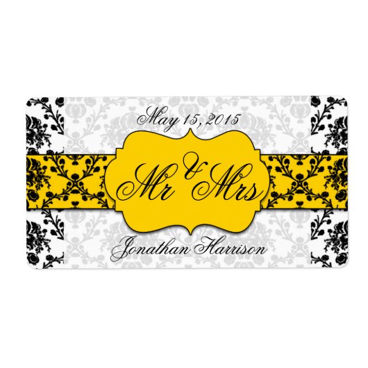 Damask Wedding Mr. en Mrs. Waterfles Labels (Voorkant)
