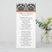 Damask Wedding Program Black & Coral Roos Programmakaart (Staand voorkant)