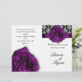 Damask Wedding Program Flyer Paars Roos 2 (Staand voorkant)