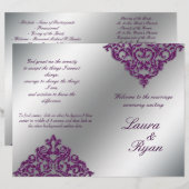 Damask Wedding Program Flyer Silver Paarse Glitter (Voorkant / Achterkant)