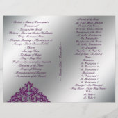 Damask Wedding Program Flyer Silver Paarse Glitter (Achterkant)