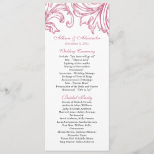 Damask Wedding Program Honeysuckle Pink Programmakaart