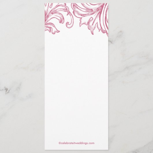 Damask Wedding Program Honeysuckle Pink Programmakaart (Achterkant)