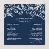  Damask Wedding Program Navy Blue & White Programmakaart (Voorkant)